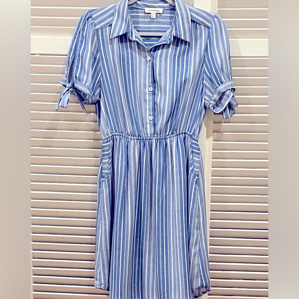 Perfect dress, blue and white striped,  runs small